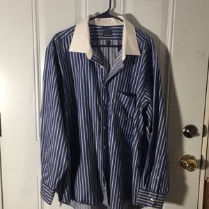 Chaps blue white striped button front long sleeved collared dress shirt size 18